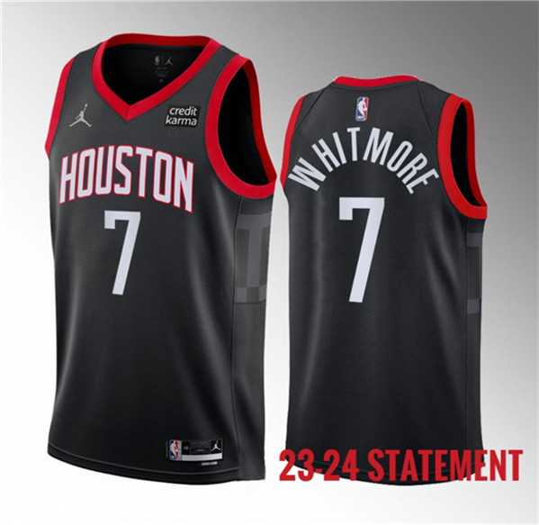 Men%27s Houston Rockets #7 Cam Whitmore Black 2023 Draft Statement Edition Stitched Basketball Jersey Dzhi